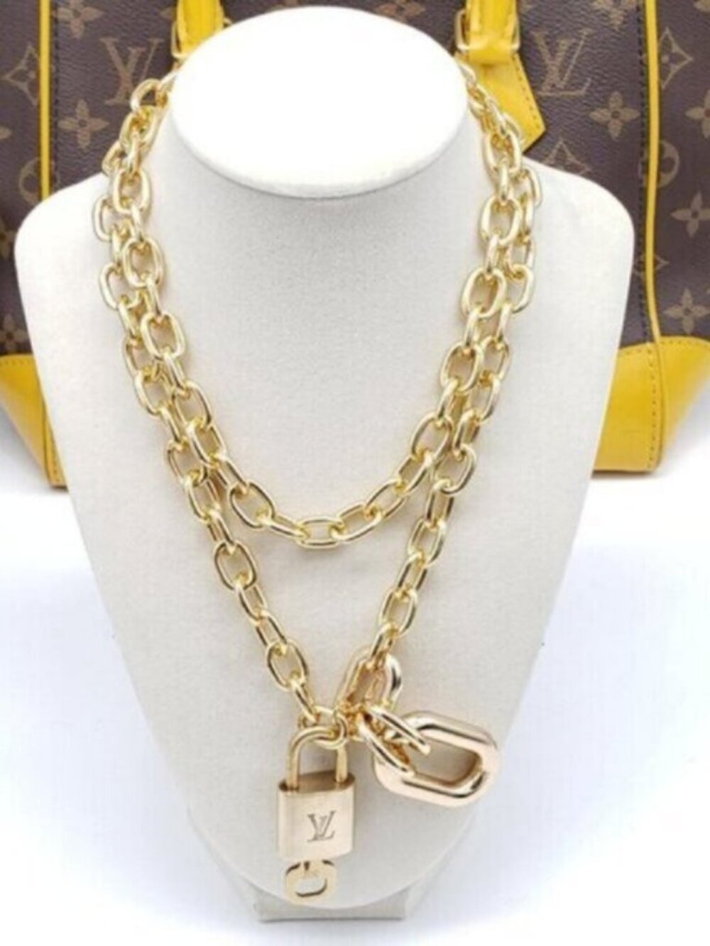 Authentic Louis Vuitton Gold Padlock with Unbranded Gold plated Chain